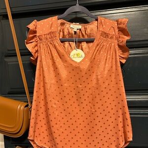 Chenault Rust Orange Polka Dot Top